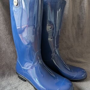 UGG Women's Shiny Navy Blue Tall Rain Boots